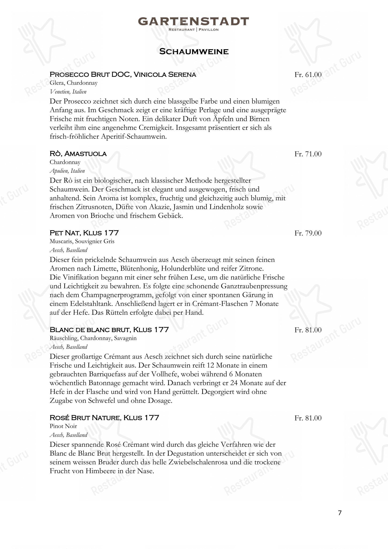 Menu bar per Restaurant Gartenstadt mit Pavillon ristorante