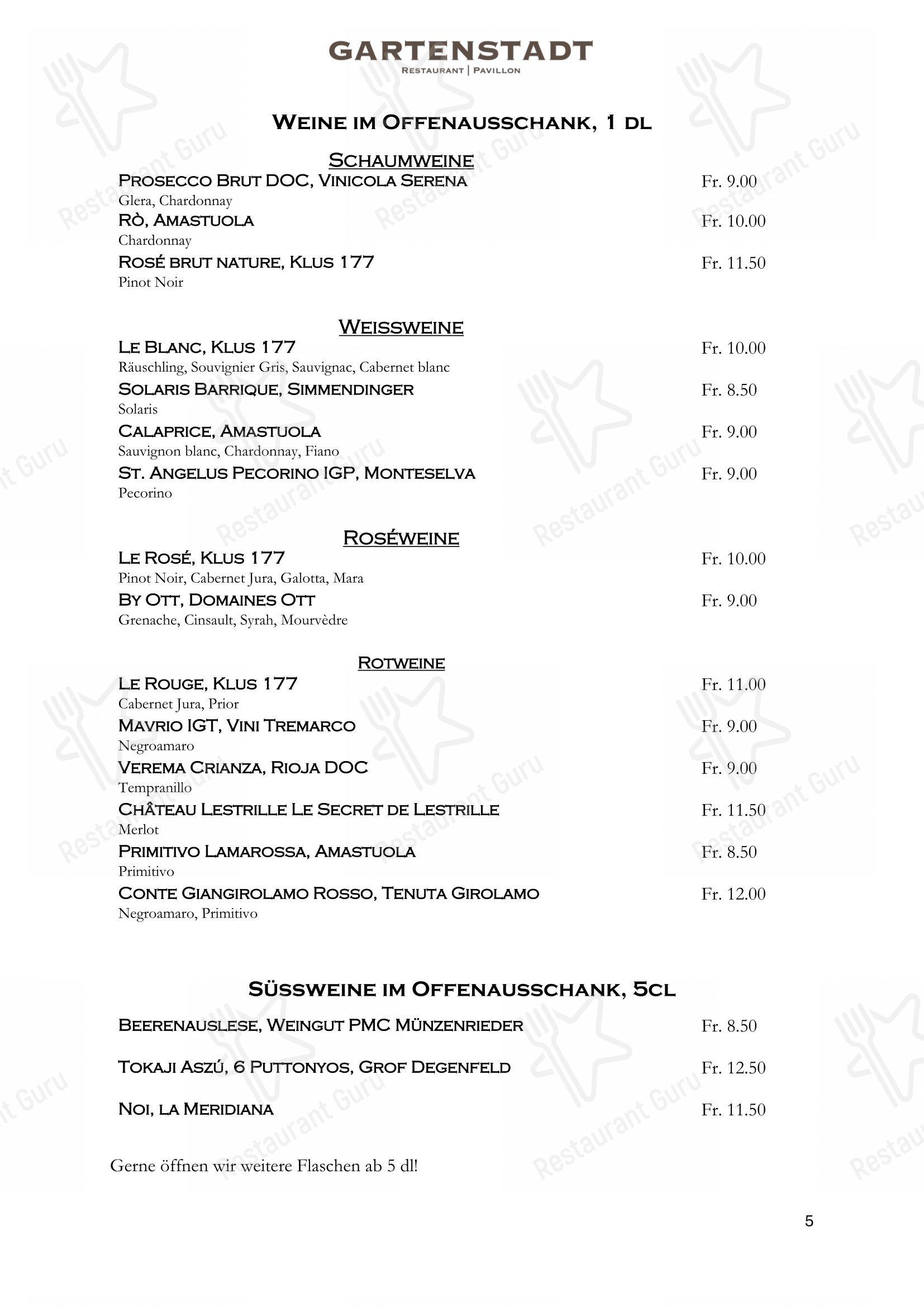 Menu bar per Restaurant Gartenstadt mit Pavillon in Münchenstein