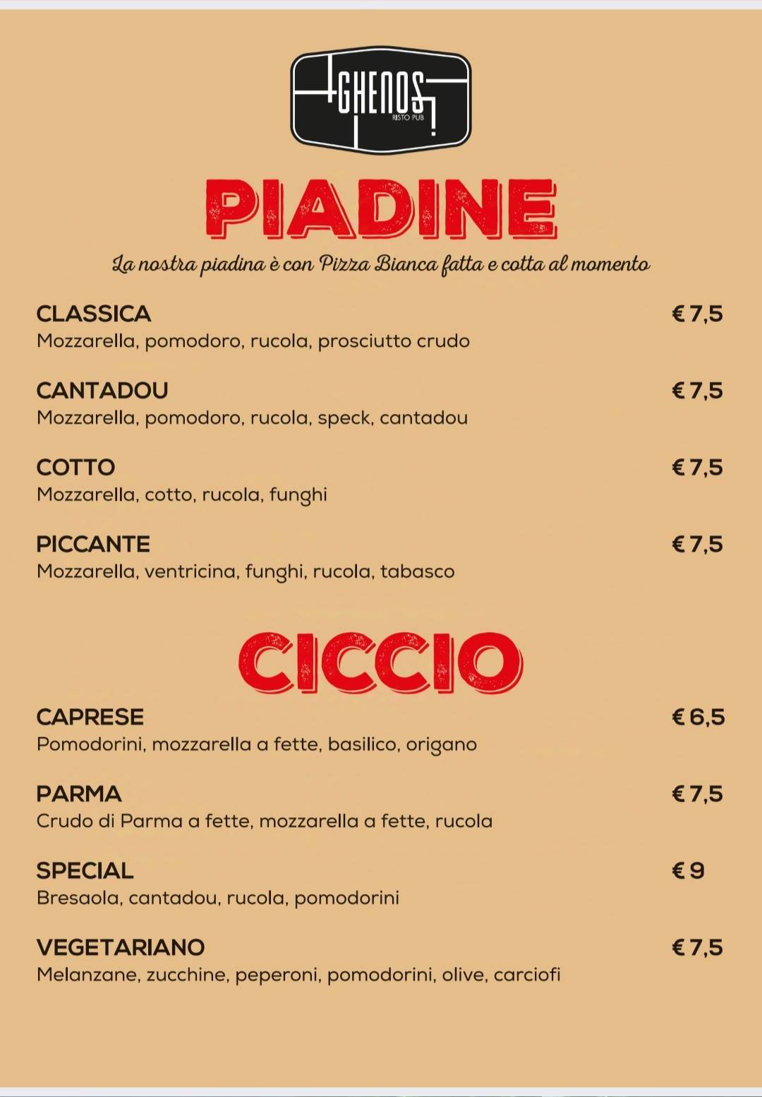 Menu di Ghenos Risto Pub Pizzeria Corato 