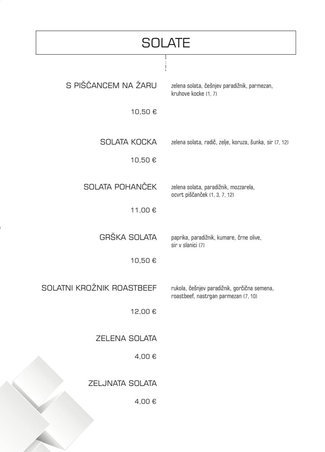 Menu di Gostilnica in picerija KOCKA 