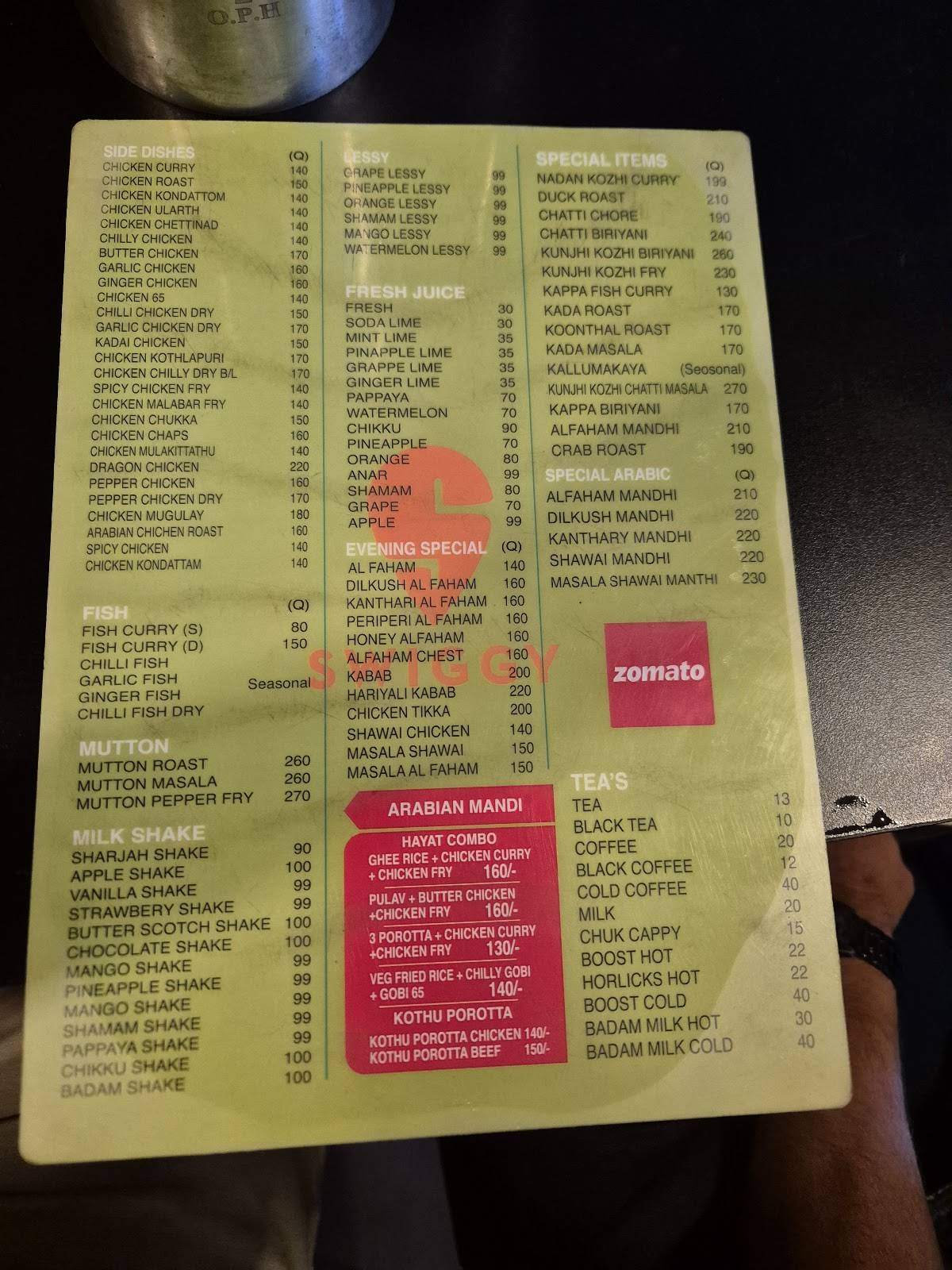 Grand Hayal Restaurant menu