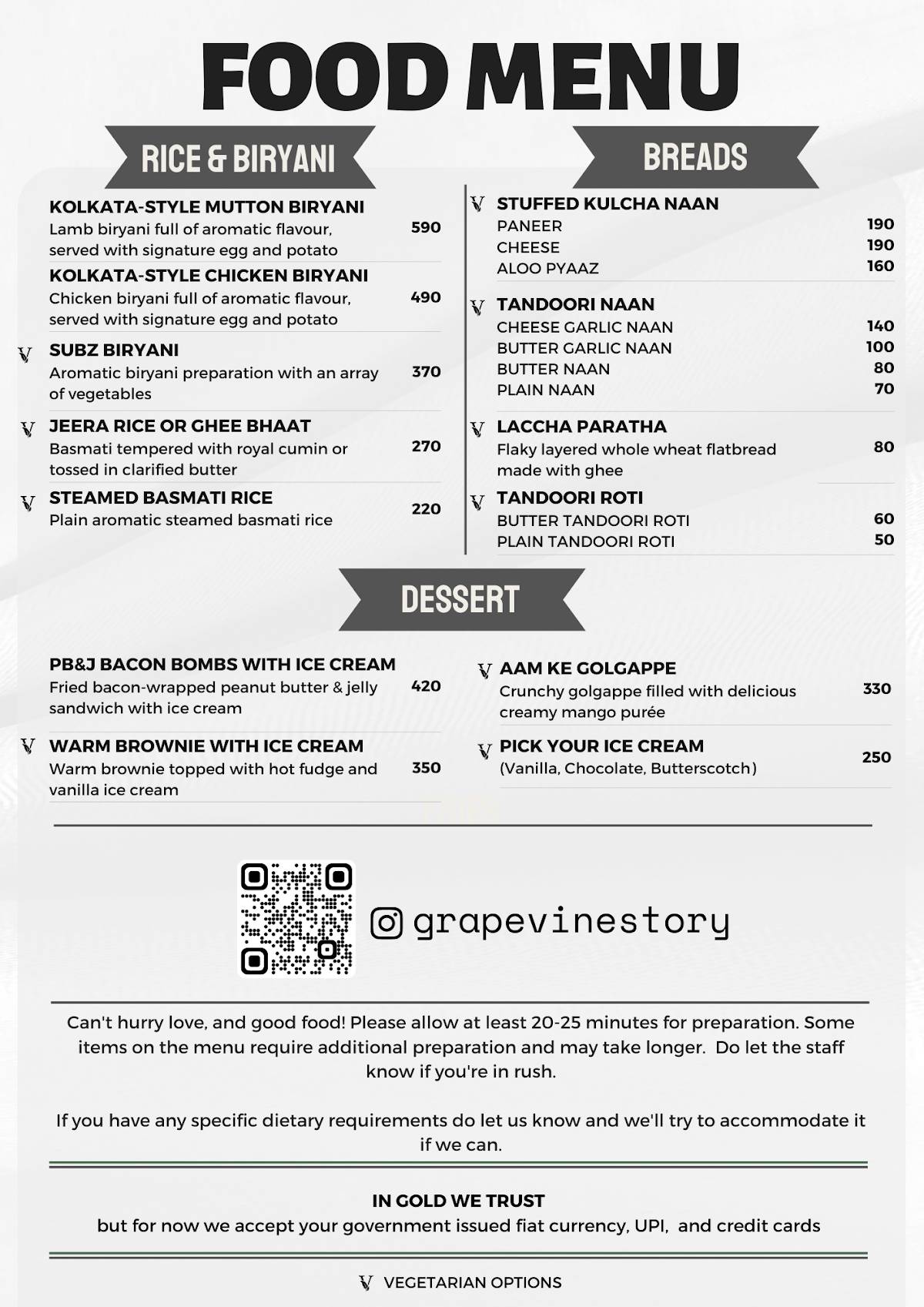 Grapevine - Rooftop Tavern menu