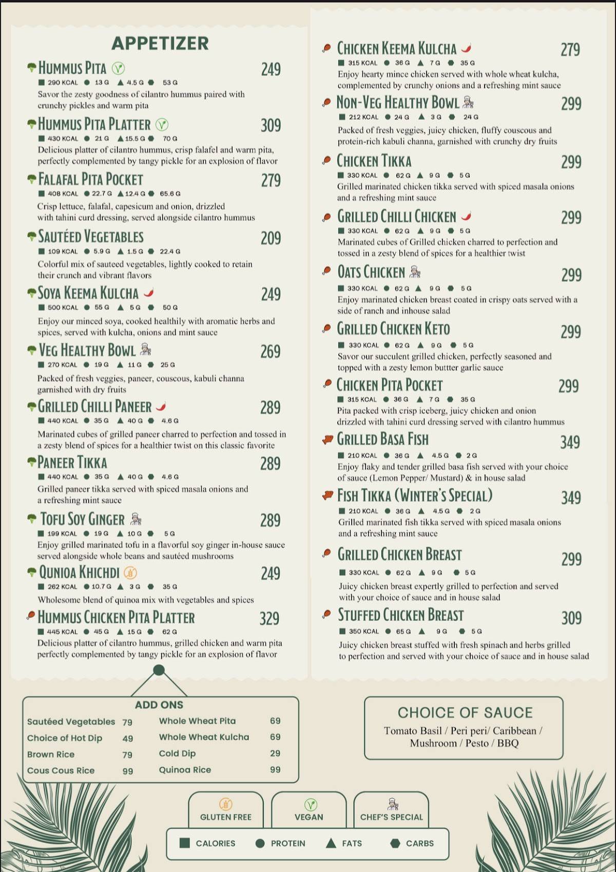 Healthy Chef menu