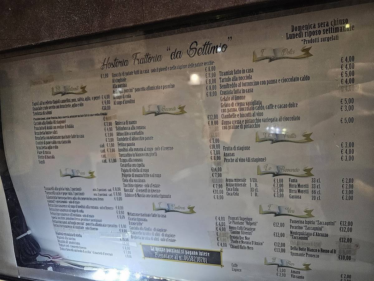 Menu di Hosteria da Settimio 