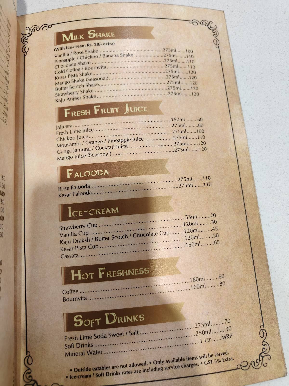 Hotel Kalpana menu
