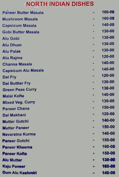 Hotel Shanthi Deluxe menu