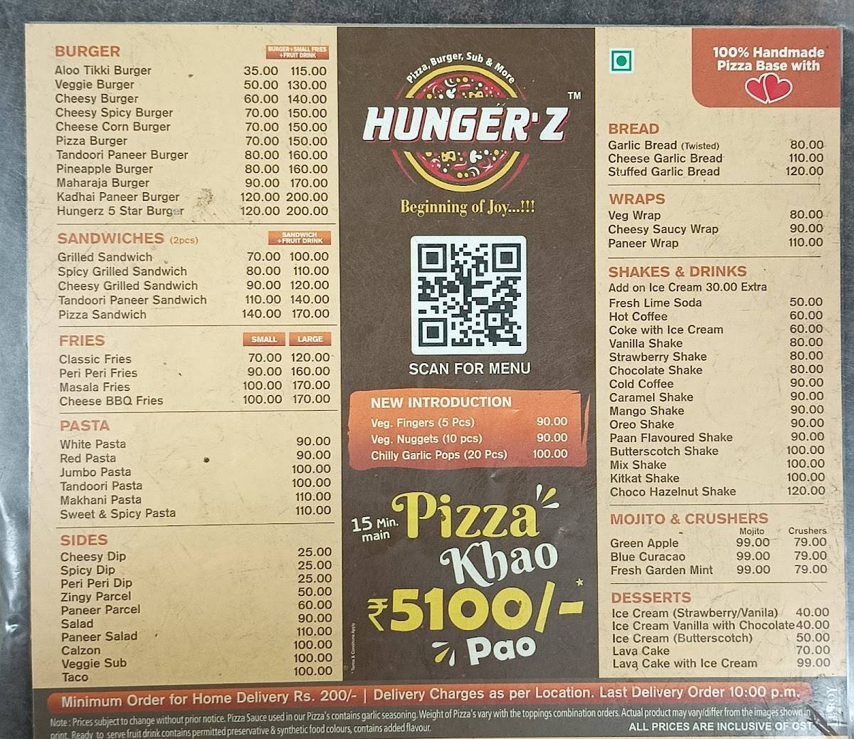 Hunger'z Kalka menu