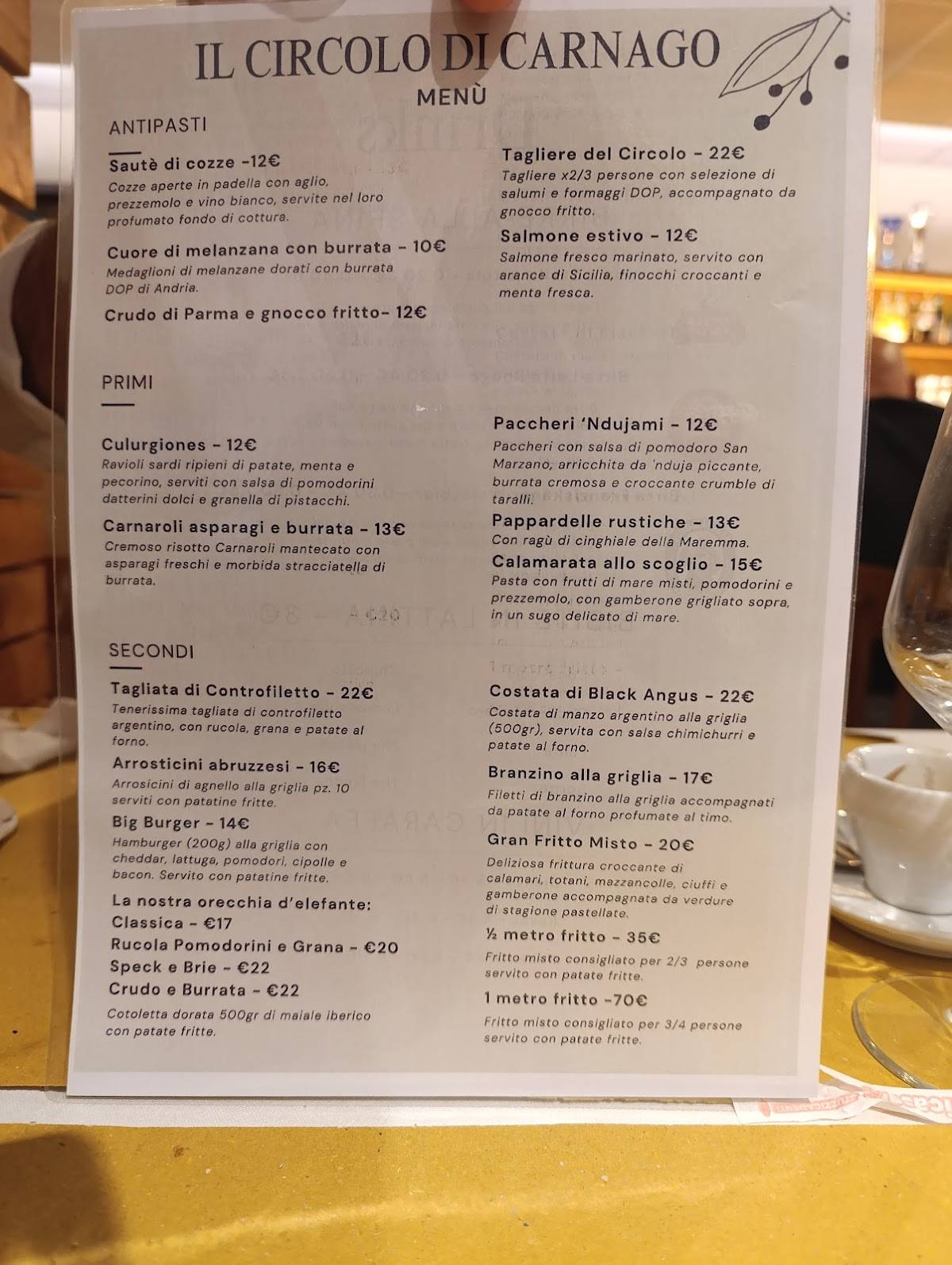 Menu di IL CIRCOLO DI CARNAGO 