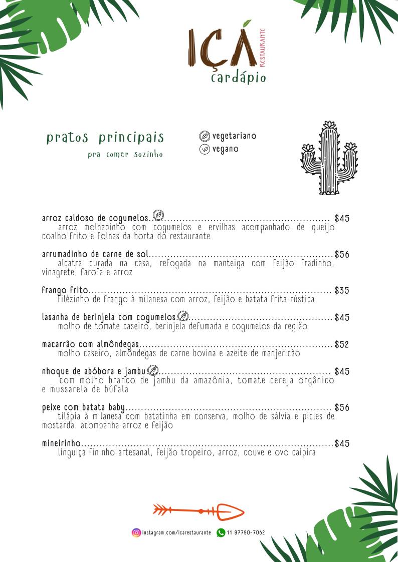 Iça Restaurante cardápio