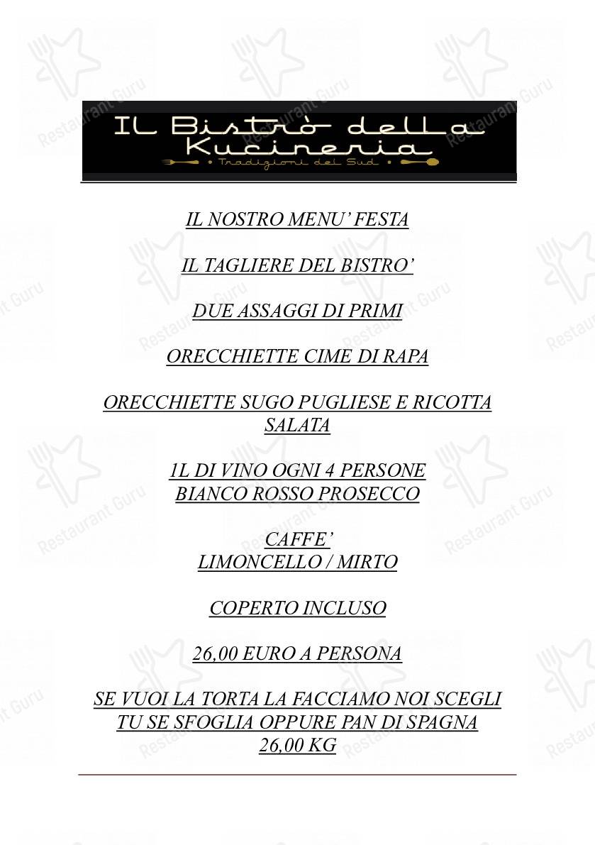 Menu per Il BISTRO’ DELLA KUCINERIA ristorante