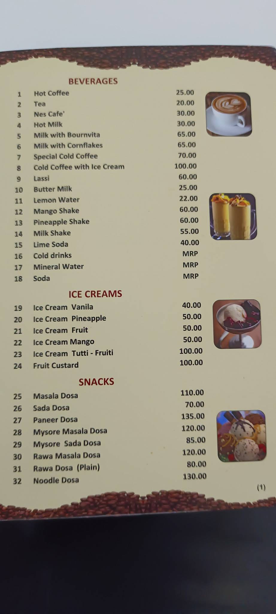 Menu at Indian Coffee House Ring road, Raipur