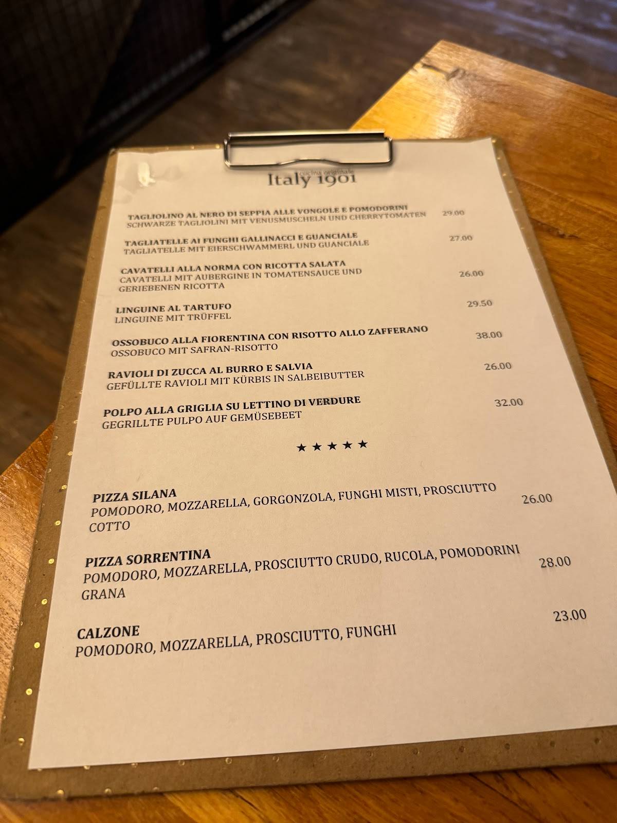 Menu di Restaurant Italy 1901 
