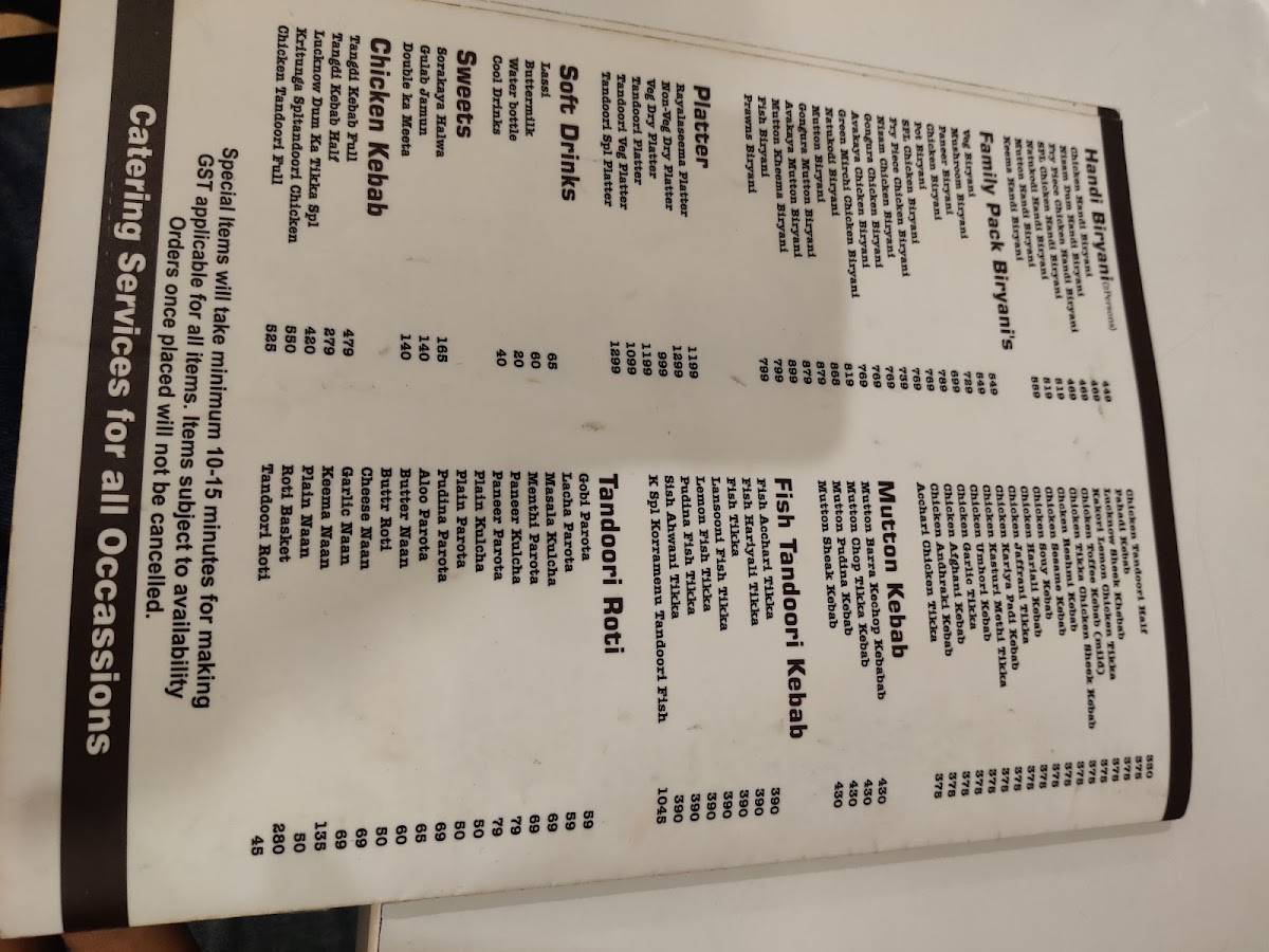 Jagavi's Kritunga Restaurant menu