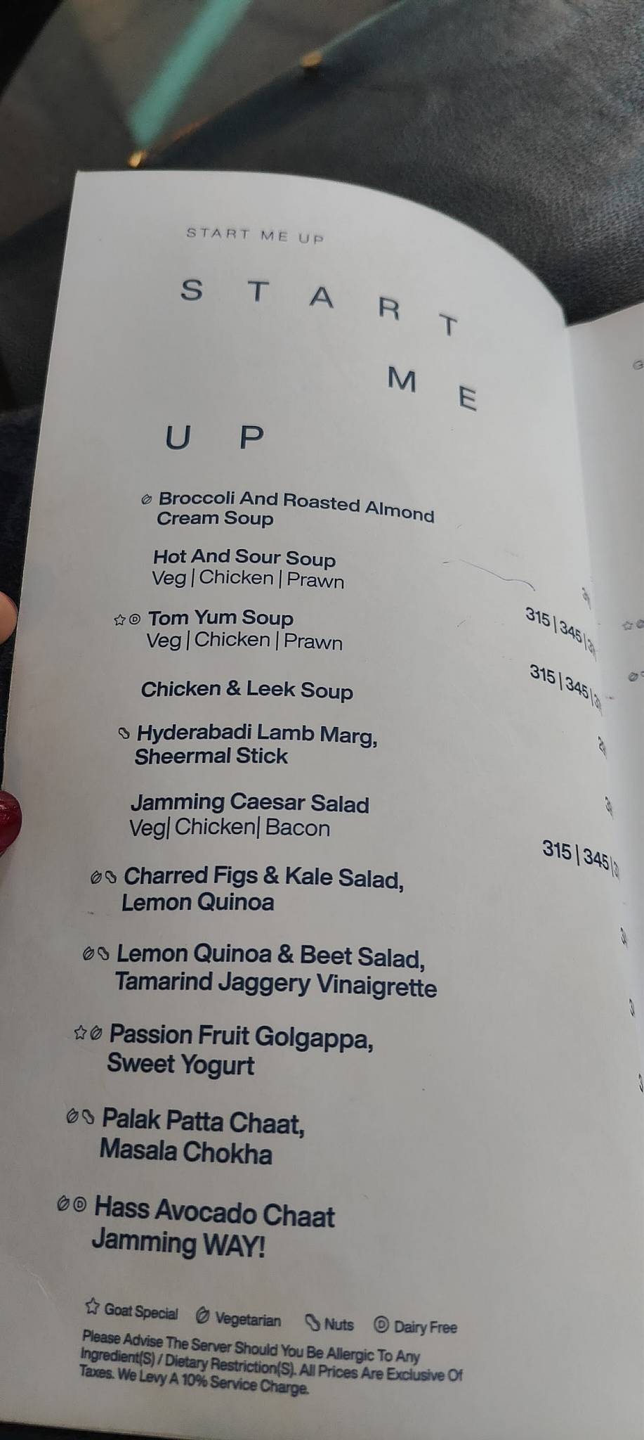 Jamming Goat 3.0 Hyderabad menu