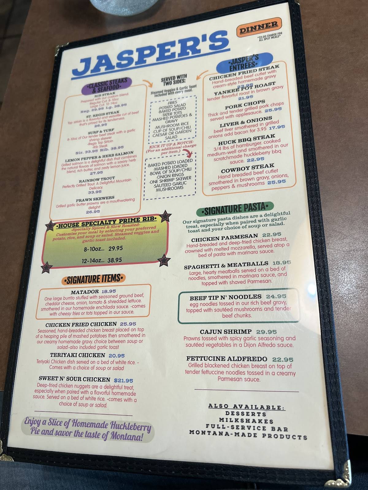 Menu at Jasper's Restaurant, Saint Regis