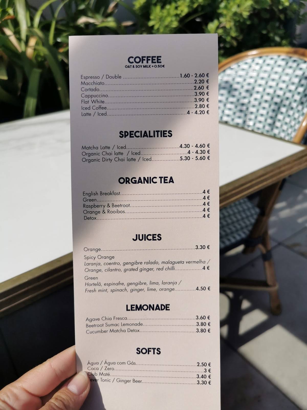 Menu at Javá Rooftop restaurant, Lisbon
