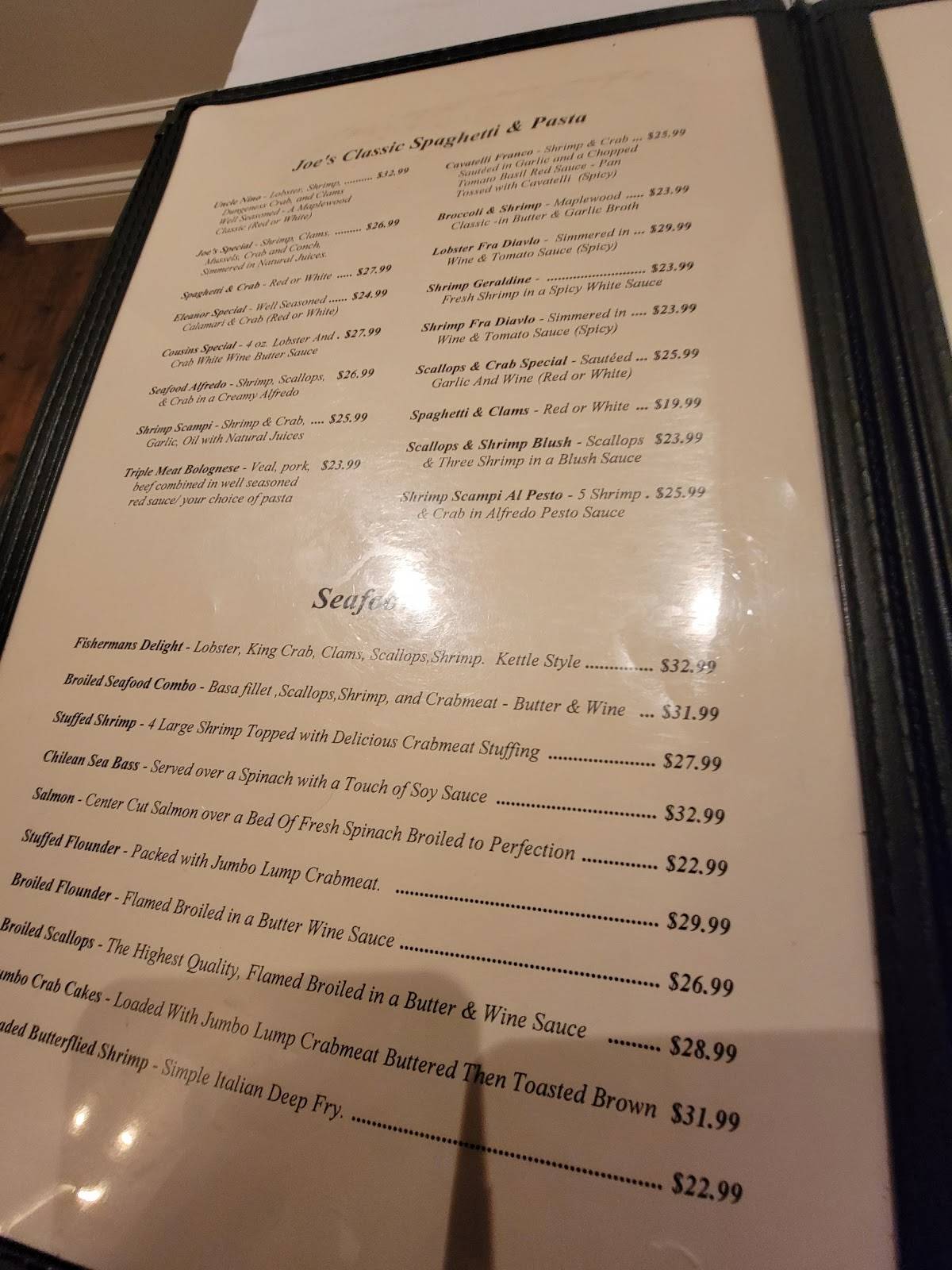 Menu at Joe Italiano's Maplewood Hammonton restaurant, Hammonton