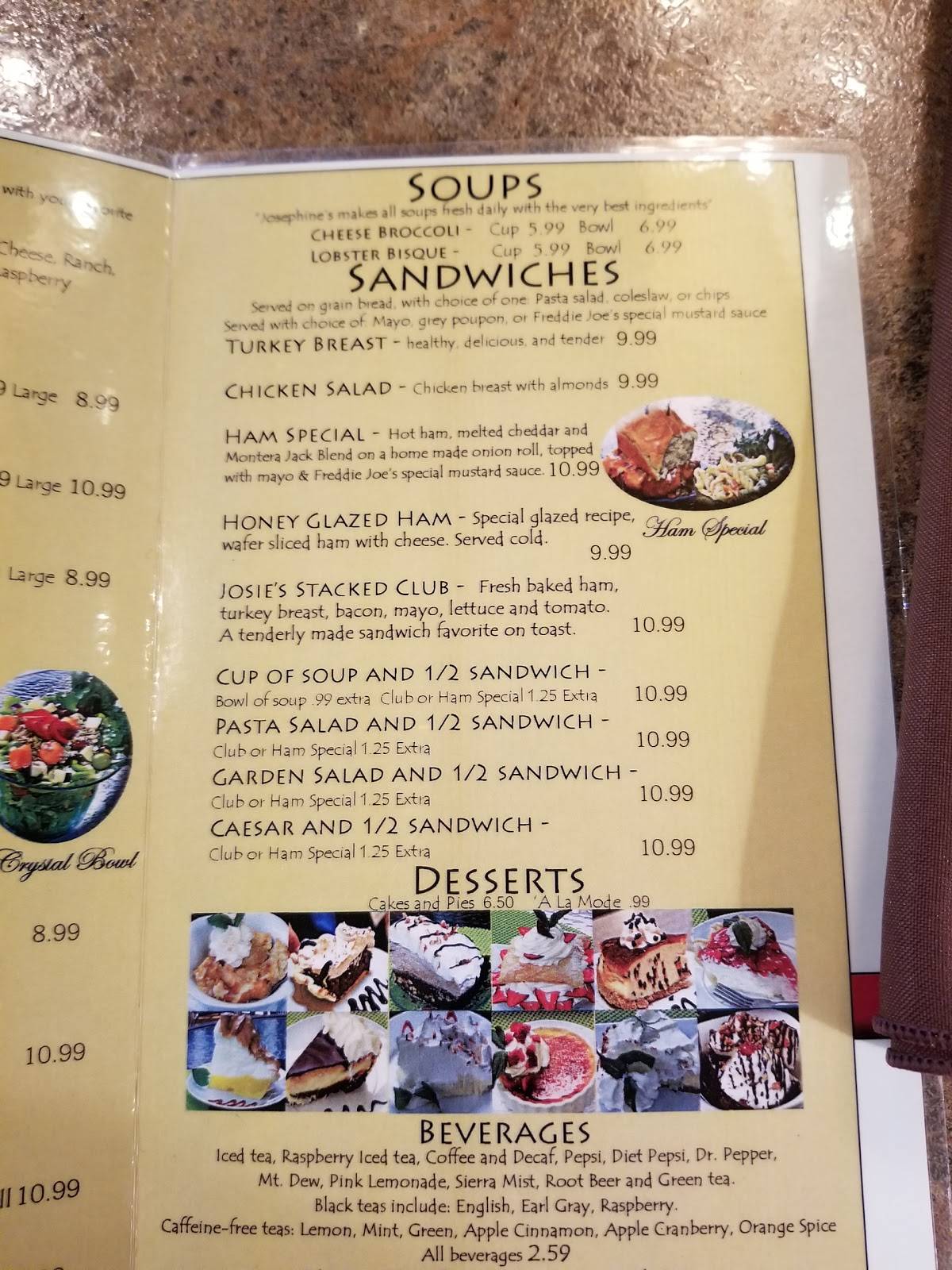 Menu at Josephine's Tea Room & Gift Shops restaurant, Godfrey