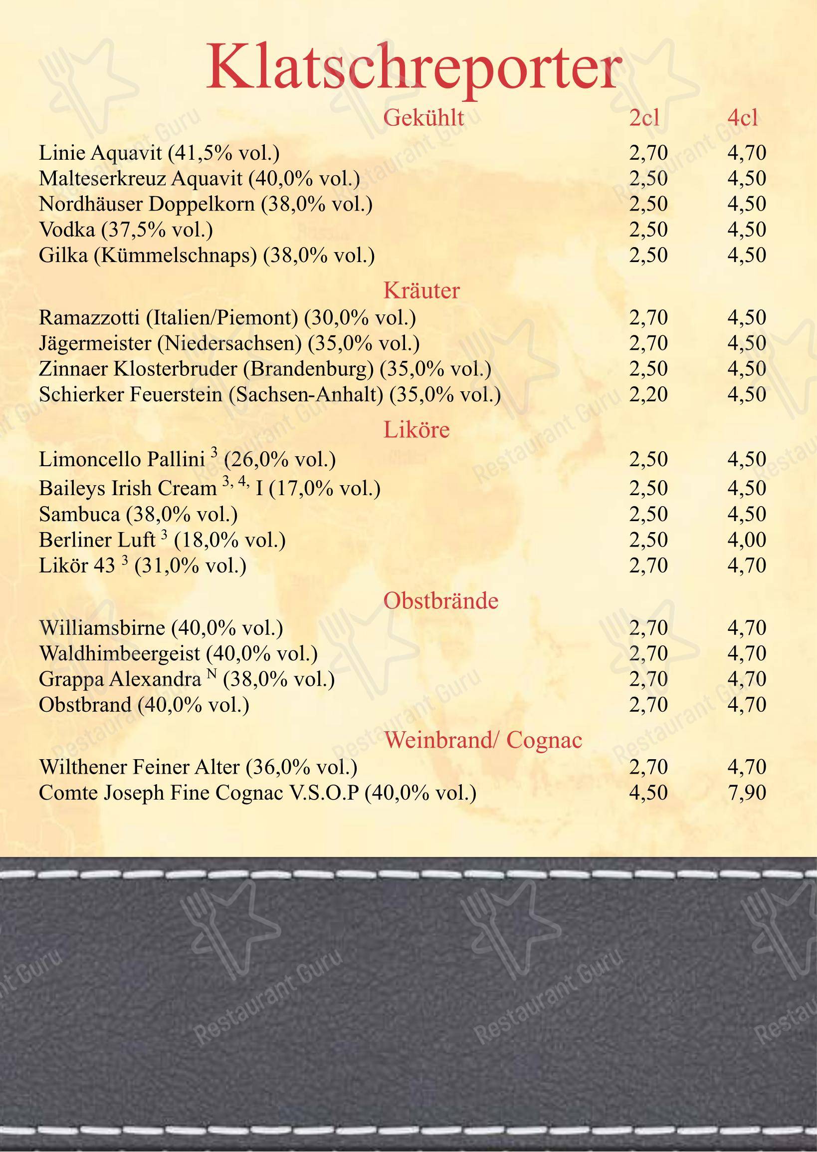Menu pour Restaurant Journal dans Potsdam
