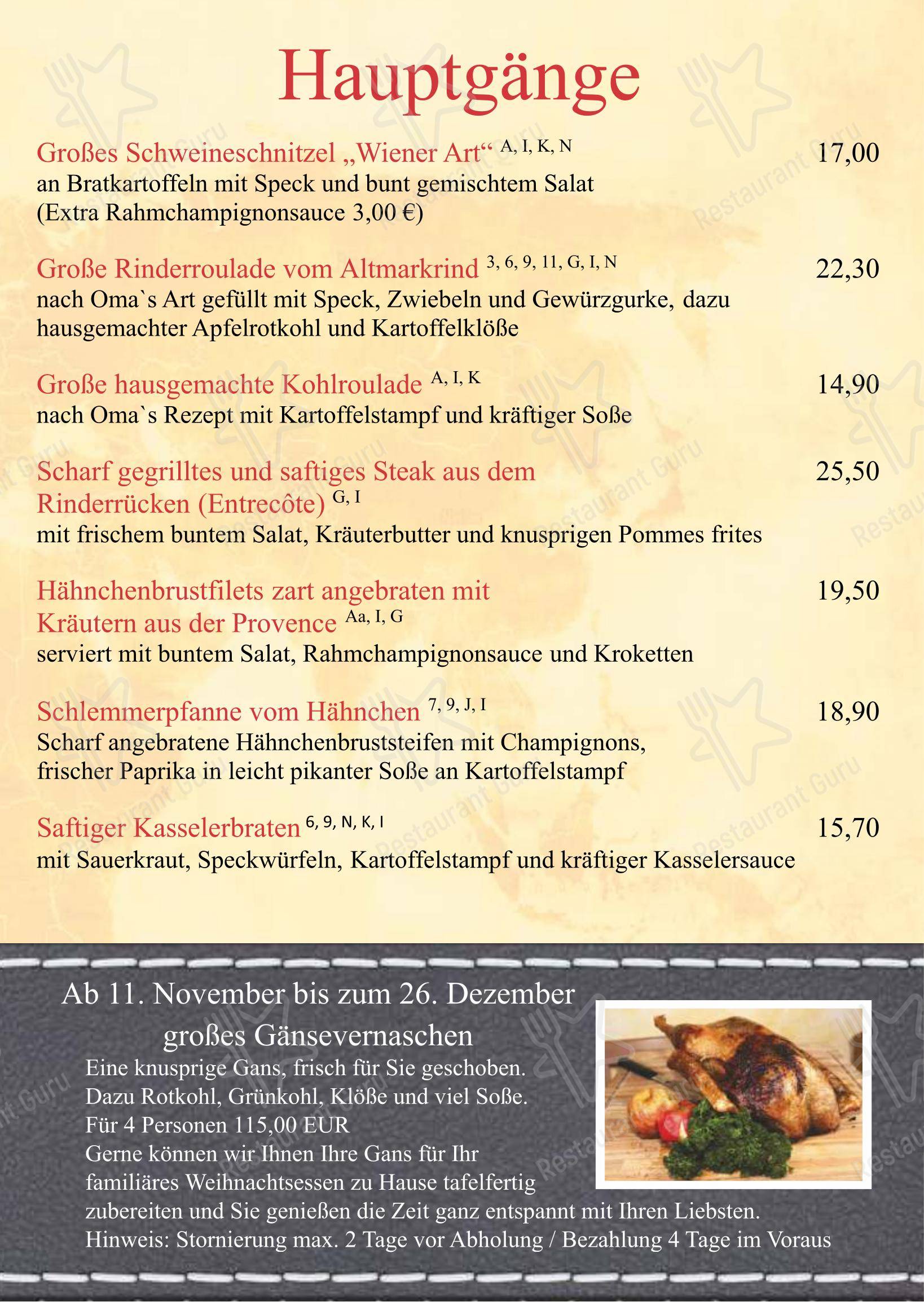 Menu pour Restaurant Journal restaurant