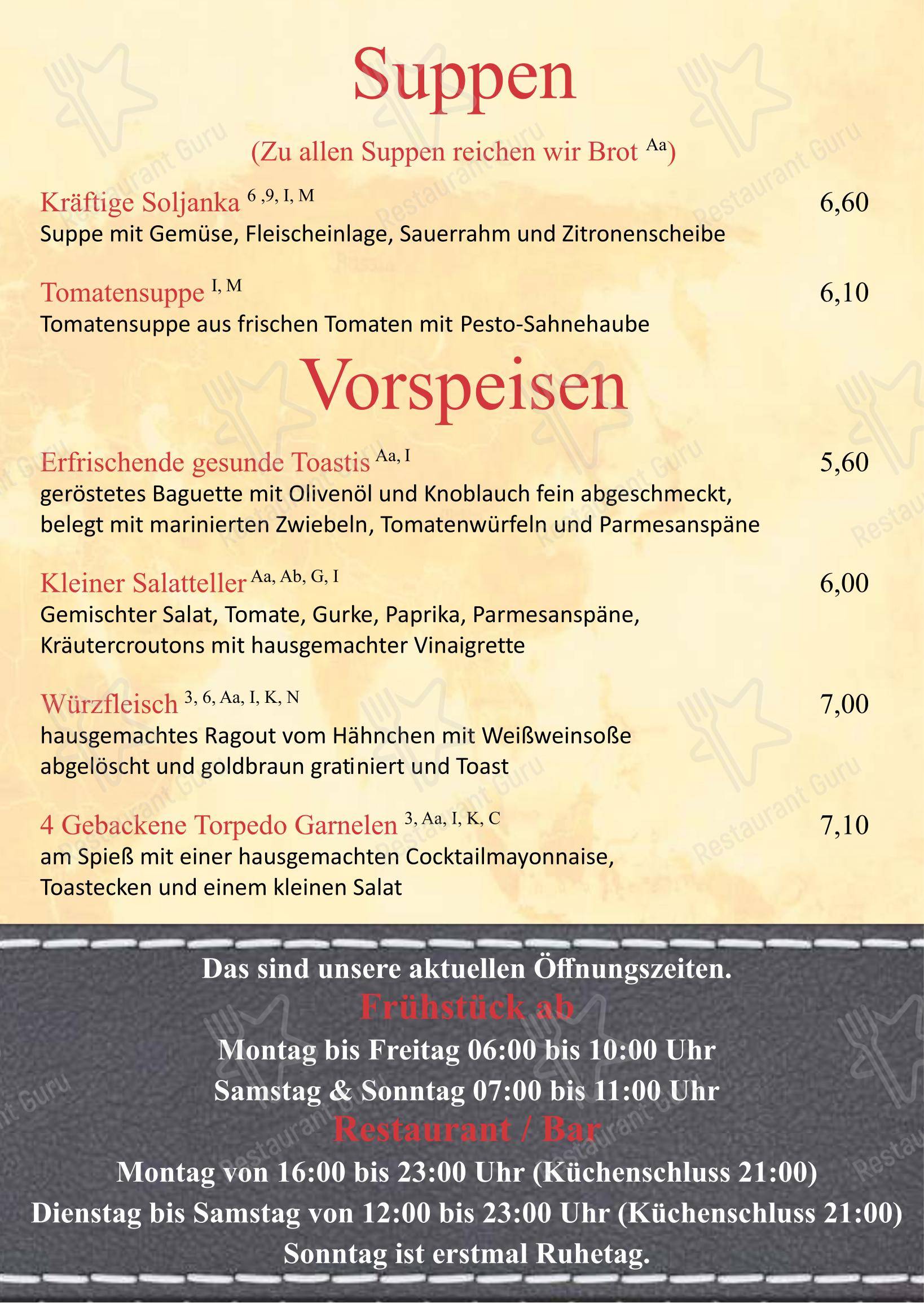 Menu pour Restaurant Journal - Menu
