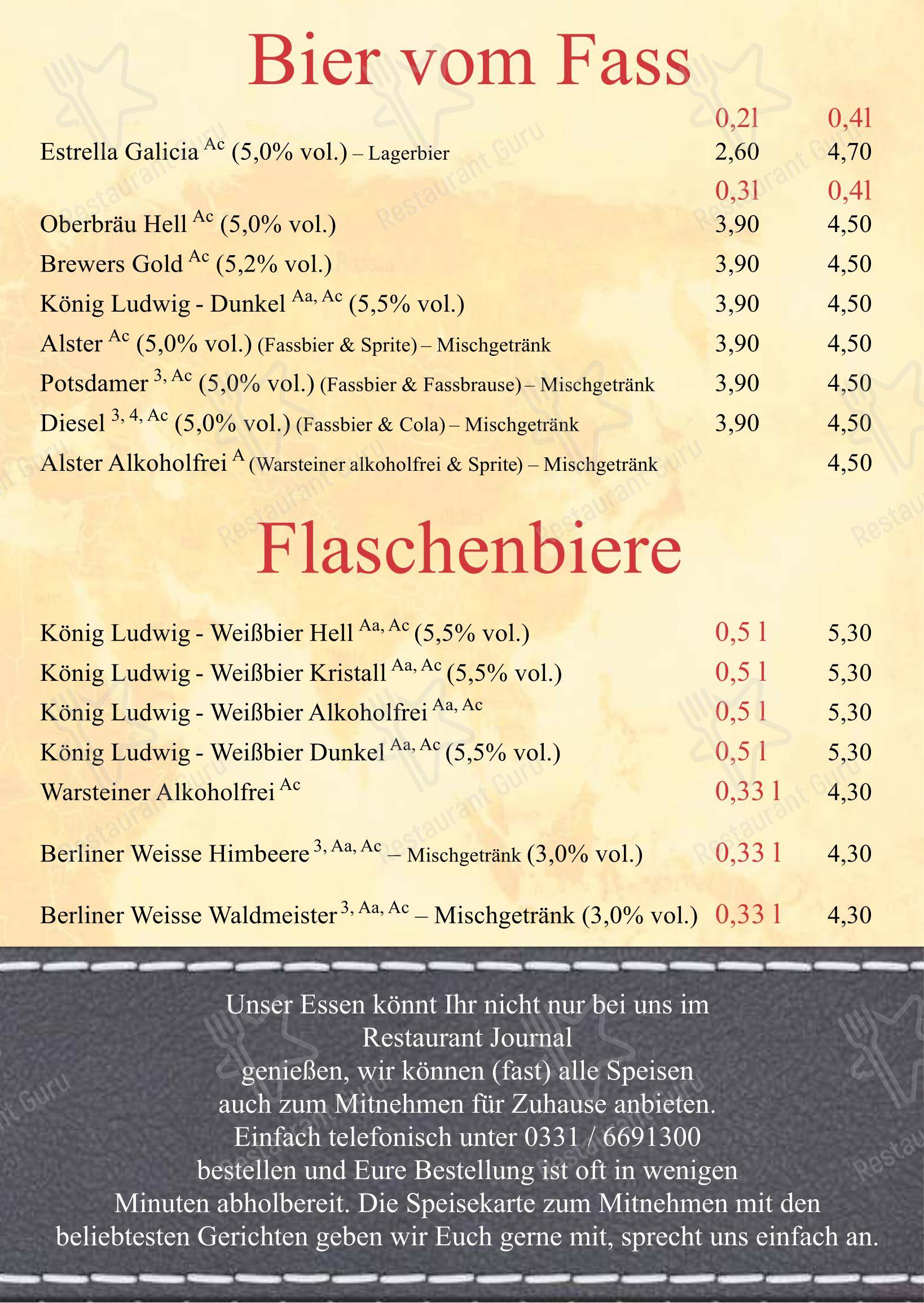 Restaurant Journal dans Potsdam - Menu