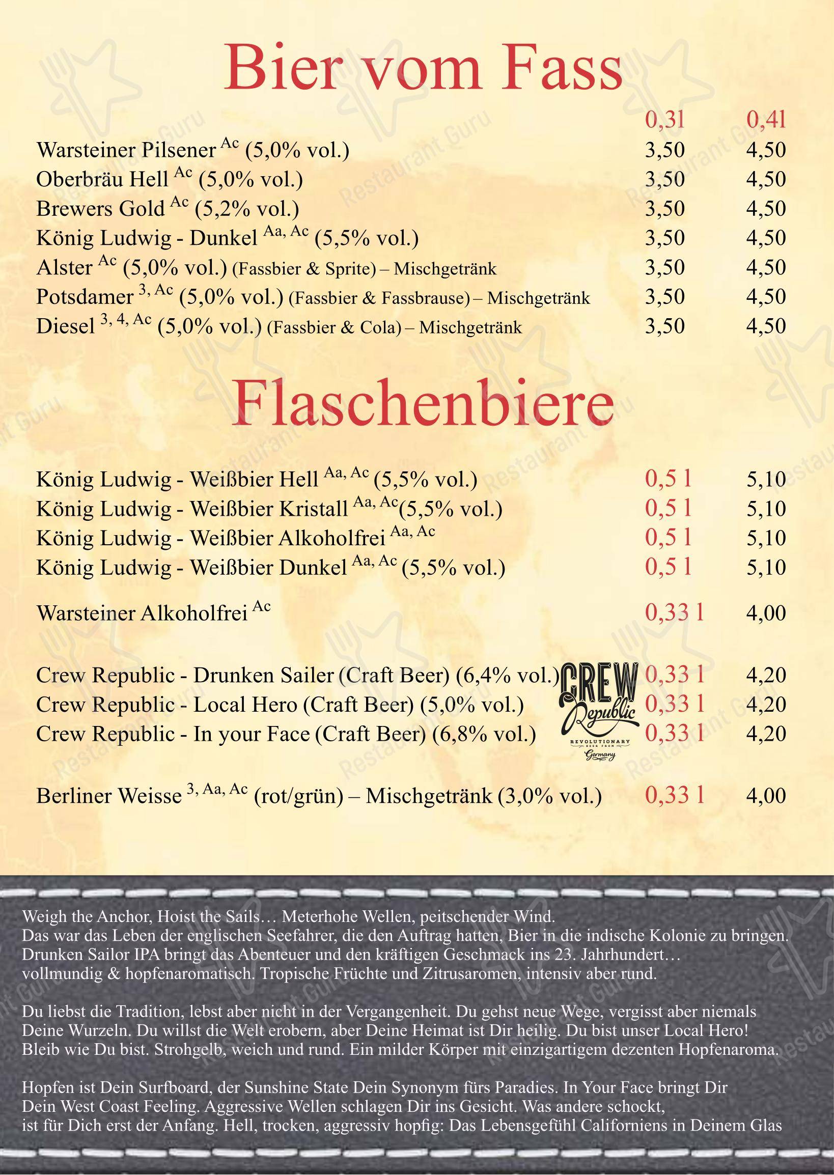Menu bar pour Restaurant Journal restaurant