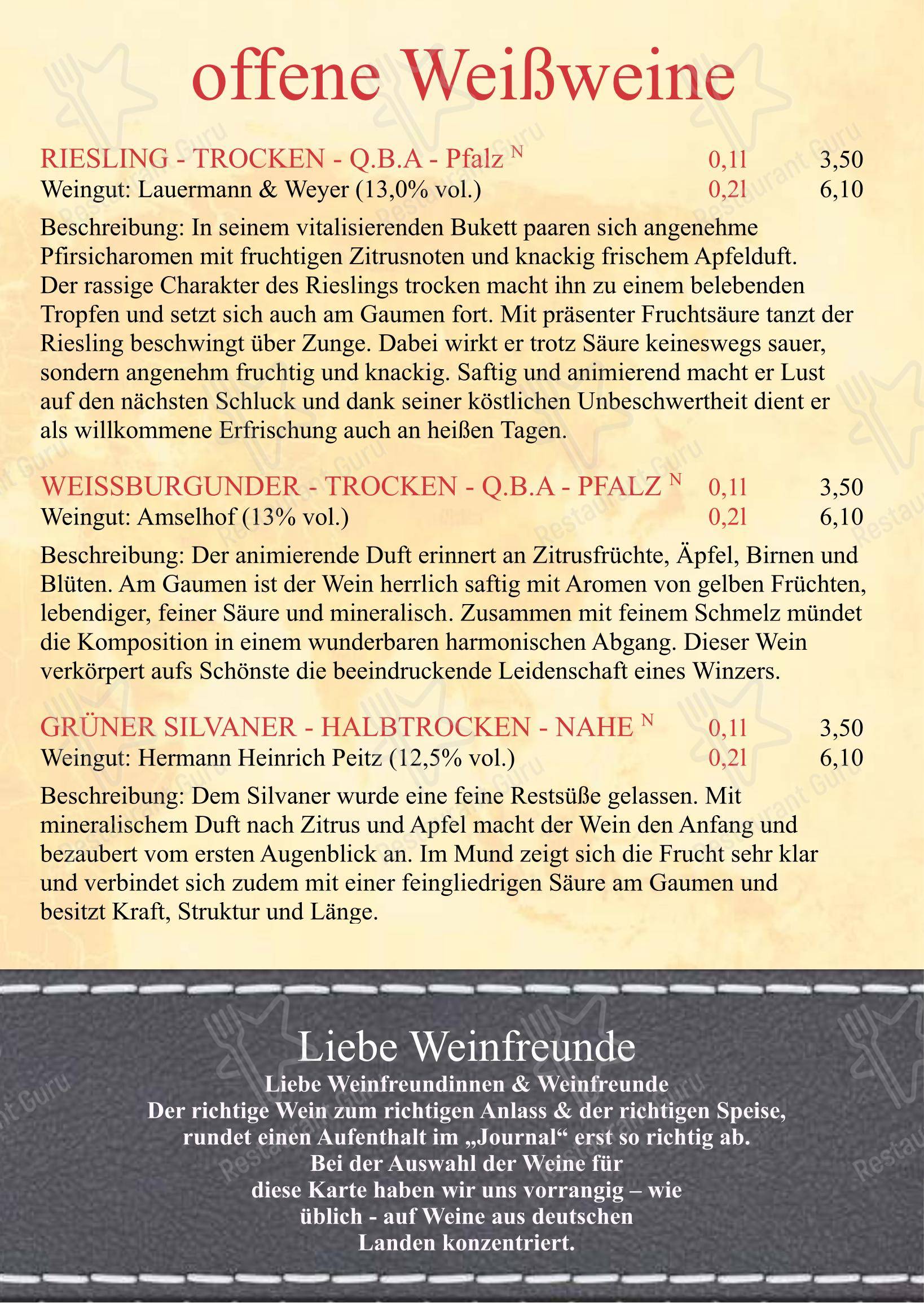 Menu pour Restaurant Journal - Menu bar
