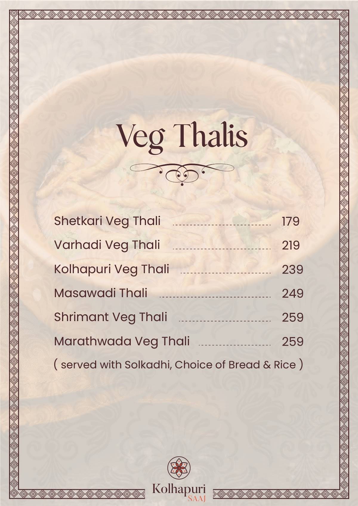 Kolhapuri Saaj Restaurant & Cloud Kitchen menu