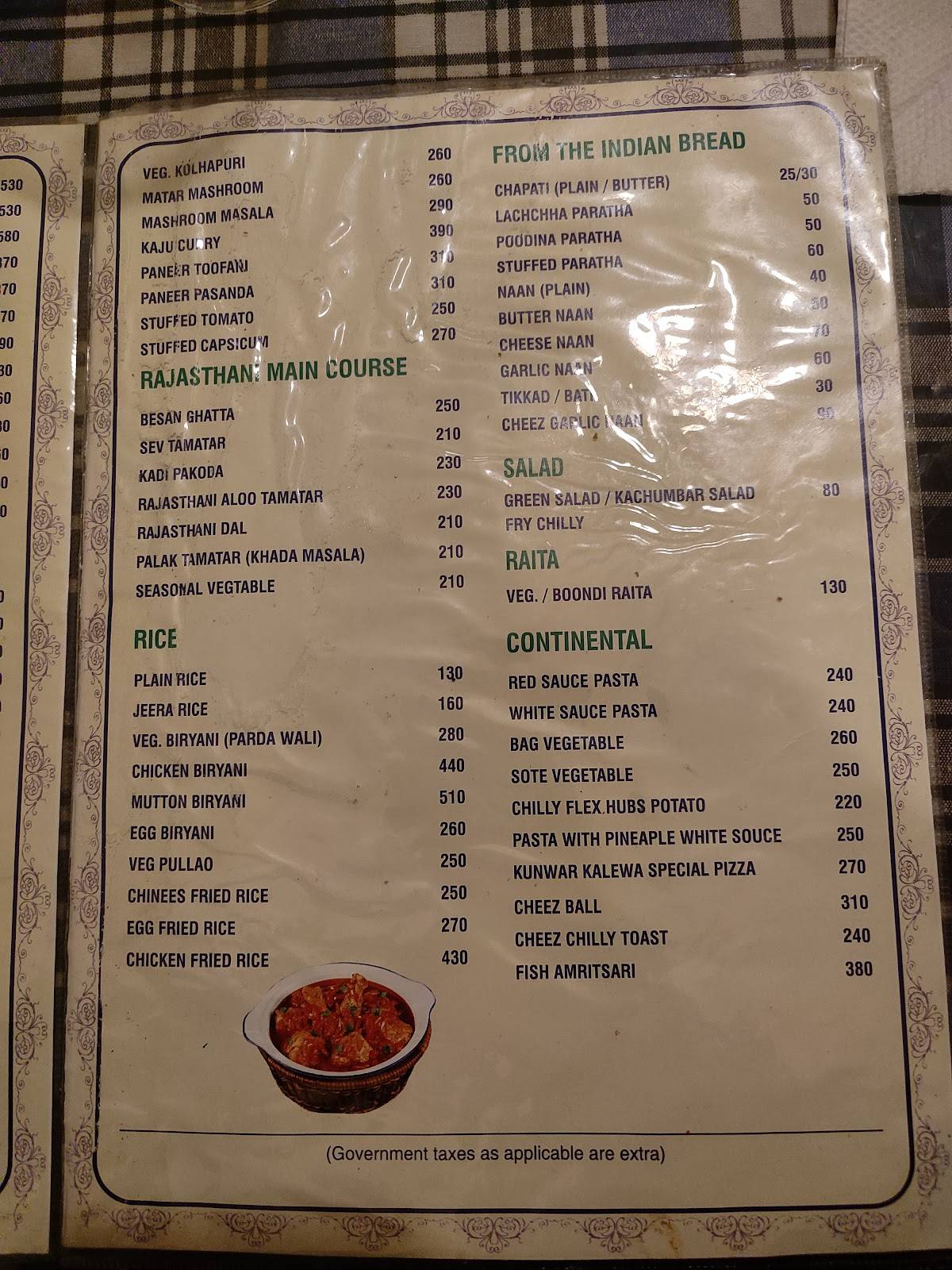 Kunwar kalewa Restaurant menu