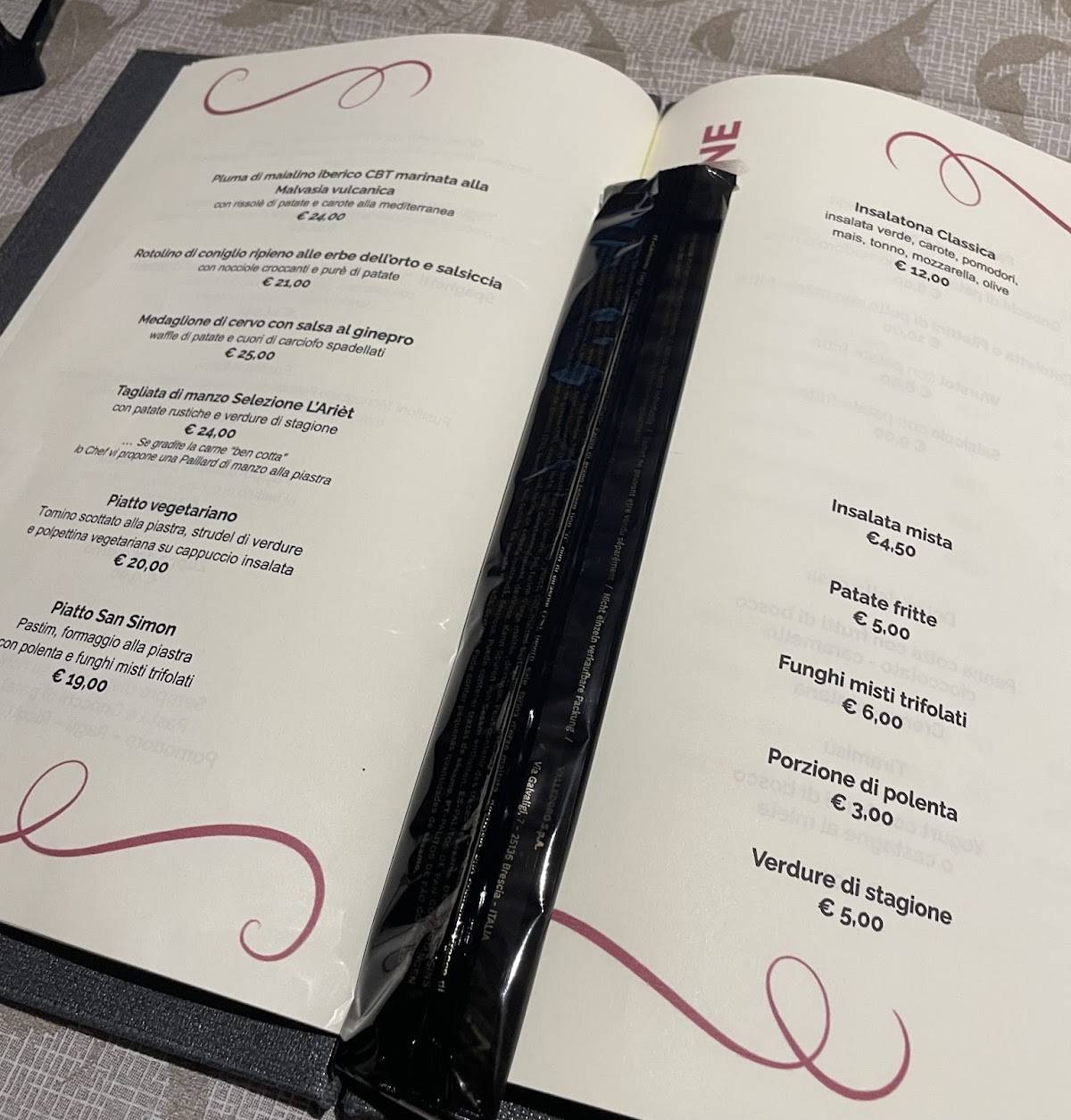 Menu di L' Arièt 