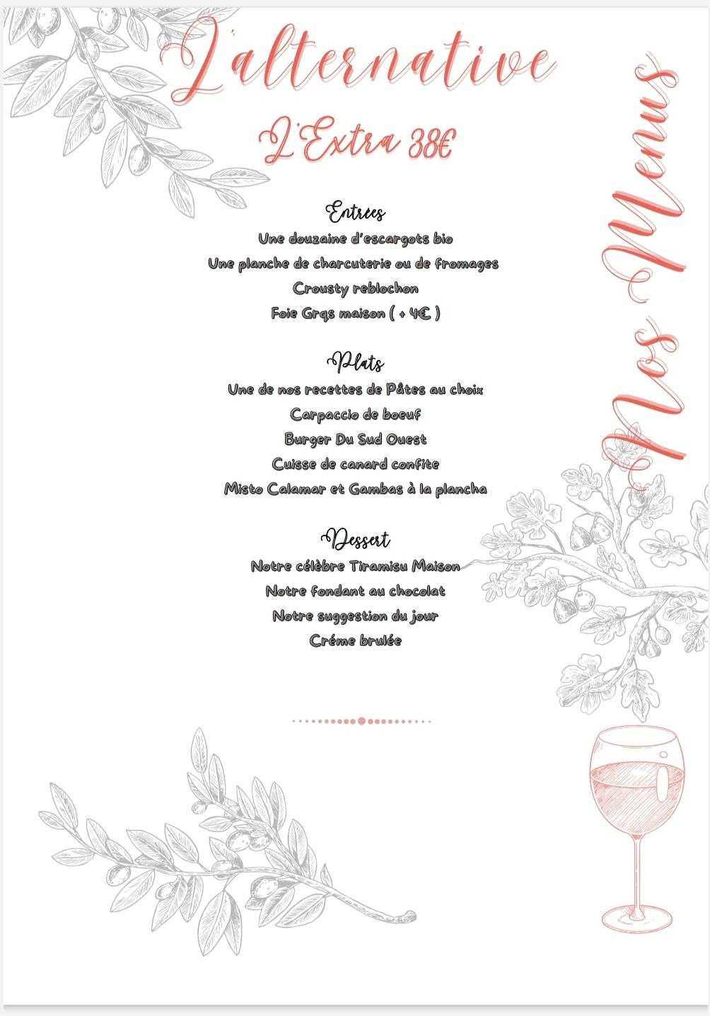 Menu de L'Alternative