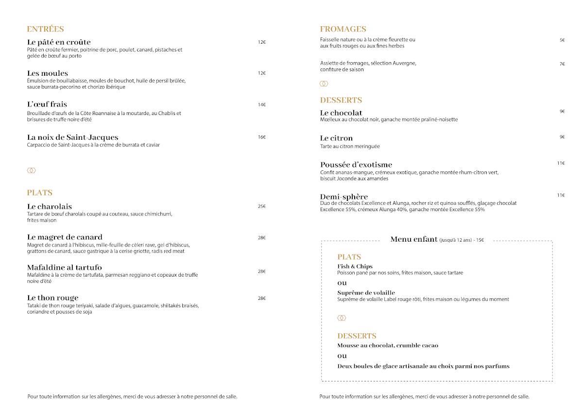Menu de Le Dôme
