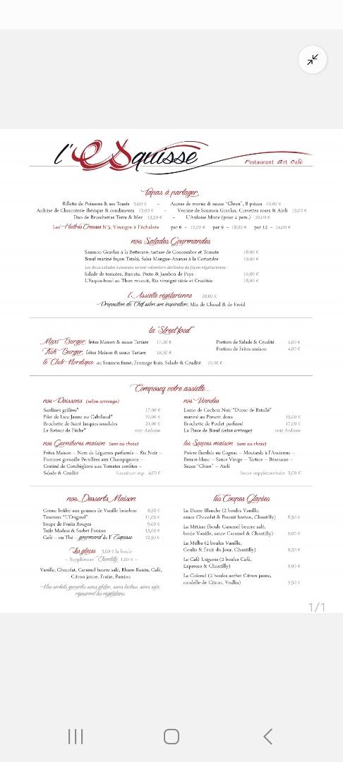 Menu de L'ESQUISSE