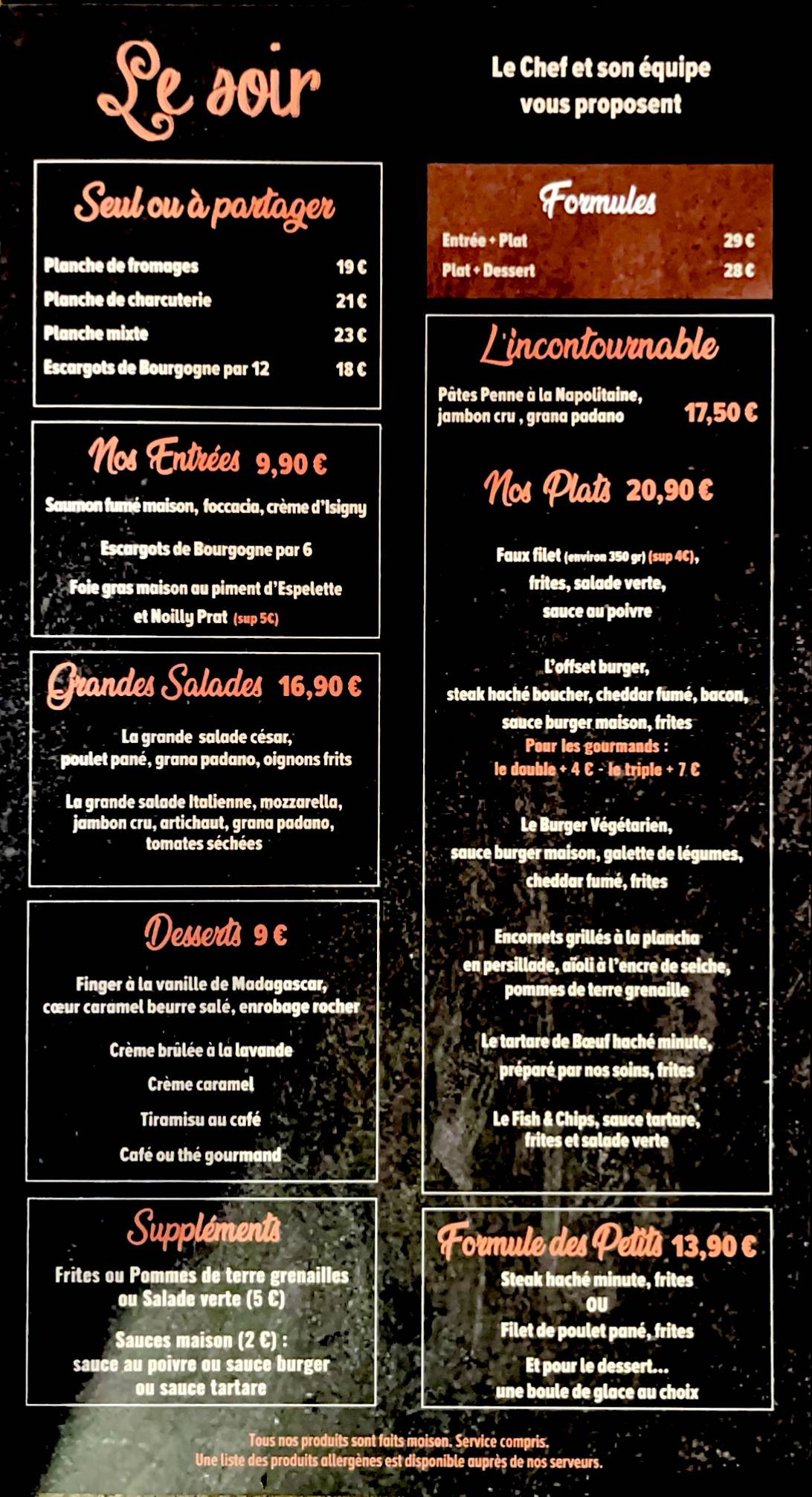Menu de L'Offset : Restaurant à Avignon rue des teinturiers