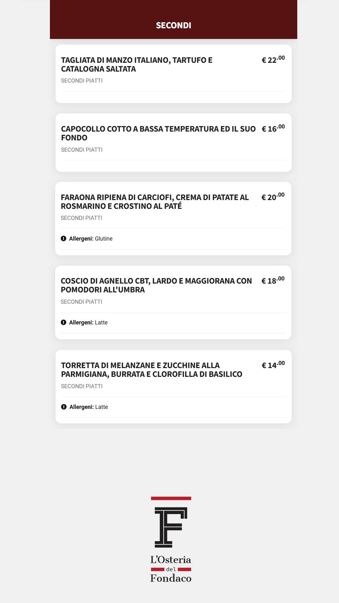 Menu di L'osteria Del Fondaco 