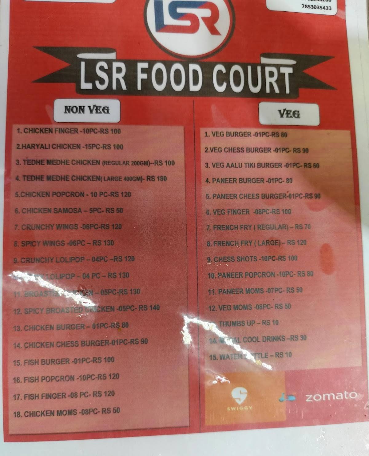 LSR Food Court menu