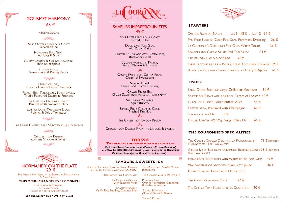 Menu de La Couronne