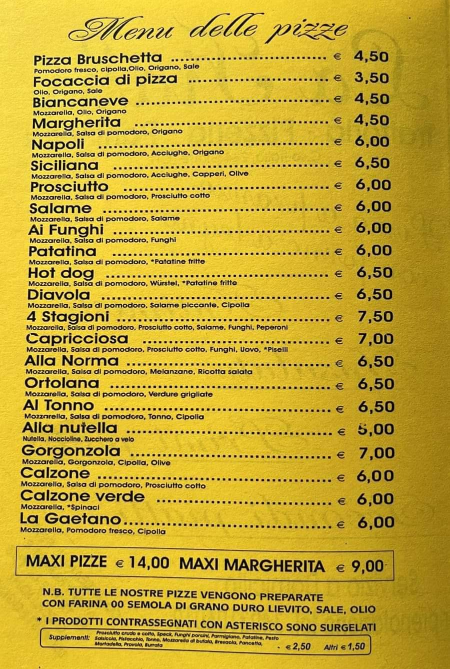 Menu di La Fiaba 