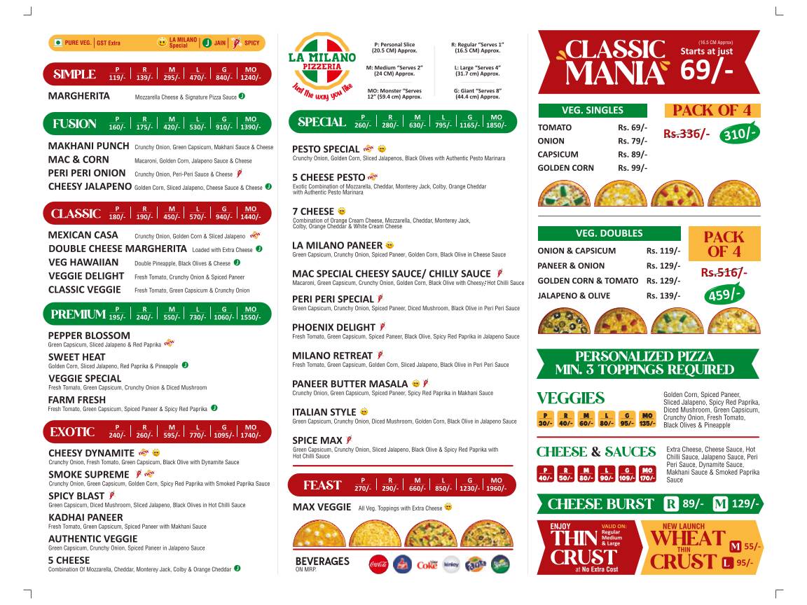 La Milano Pizzeria menu