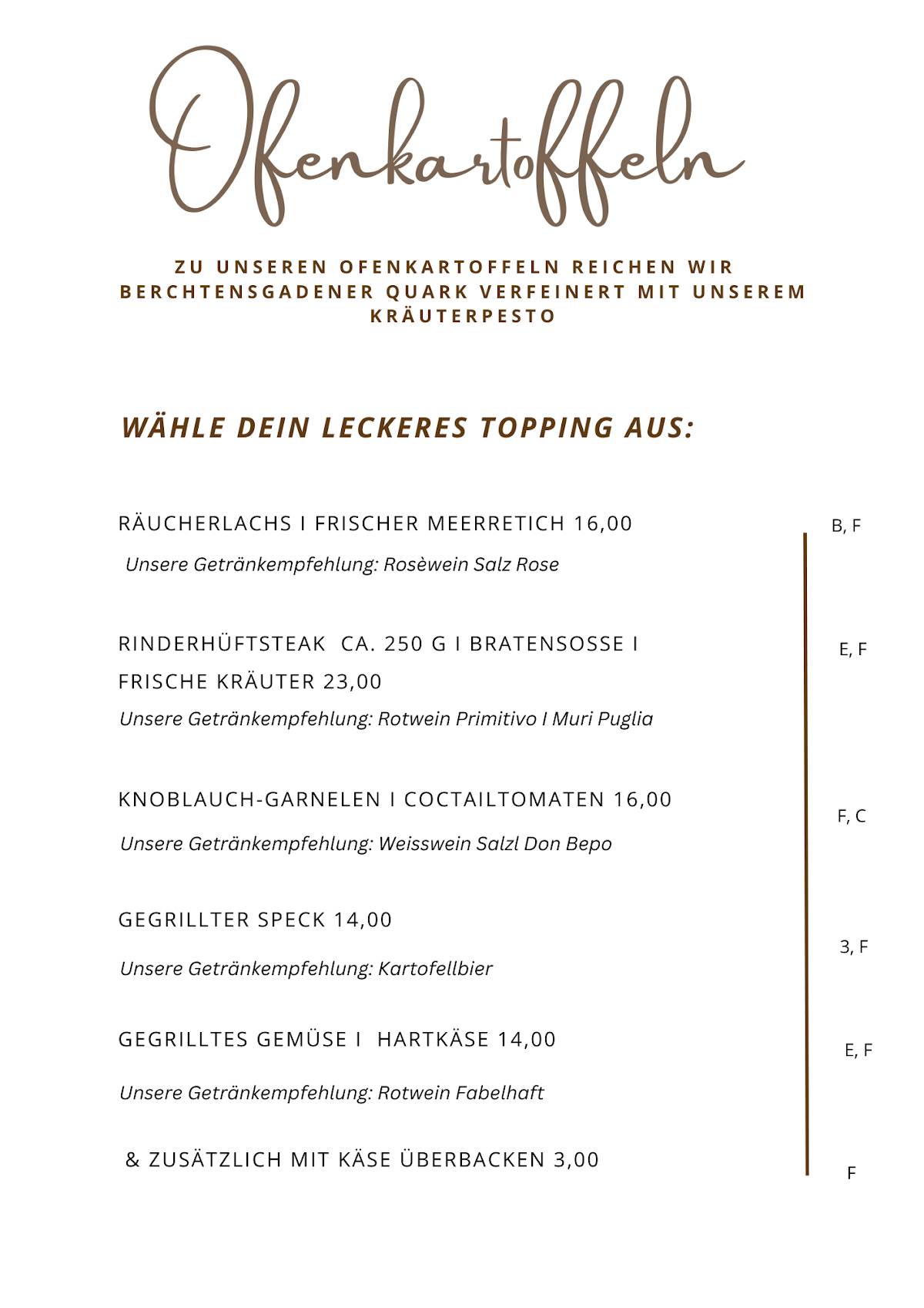 Villa Rosa - Landsberg Speisekarte Speisekarte von Restaurant Landsberg - Das Kartoffelwerk, Landsberg am Lech