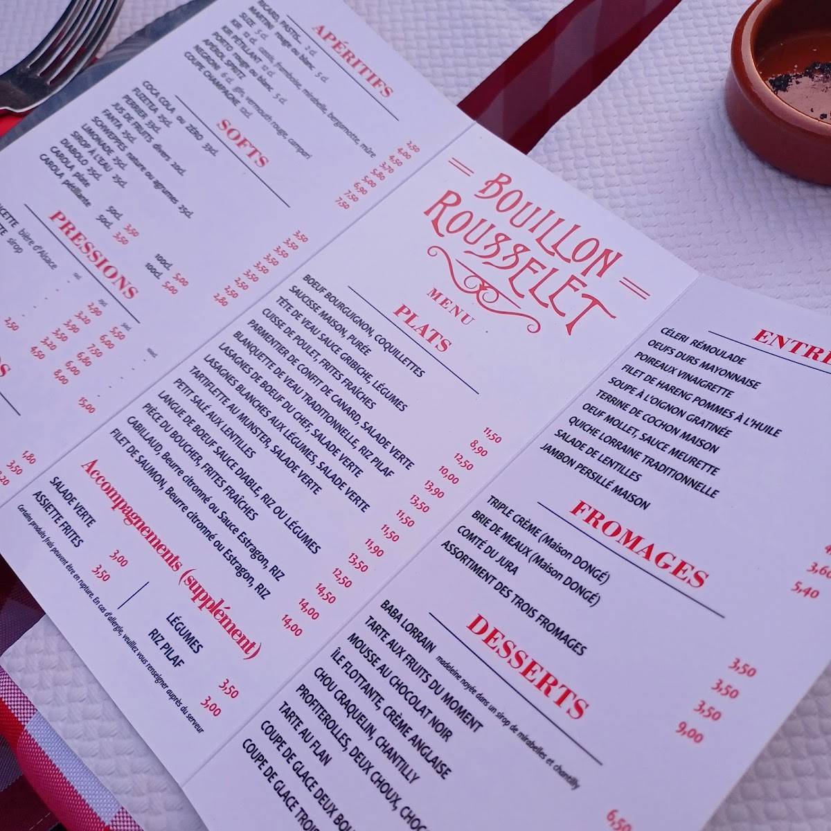 Menu de Le Bouillon Rousselet