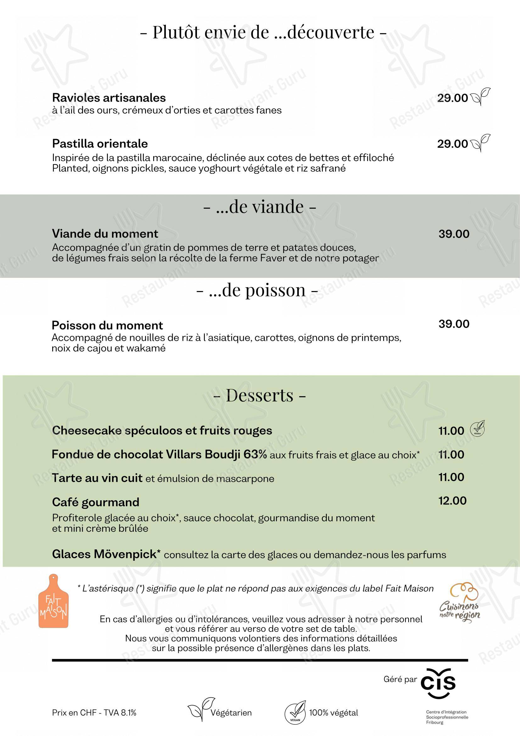Menu per Restaurant Le Jardin ristorante
