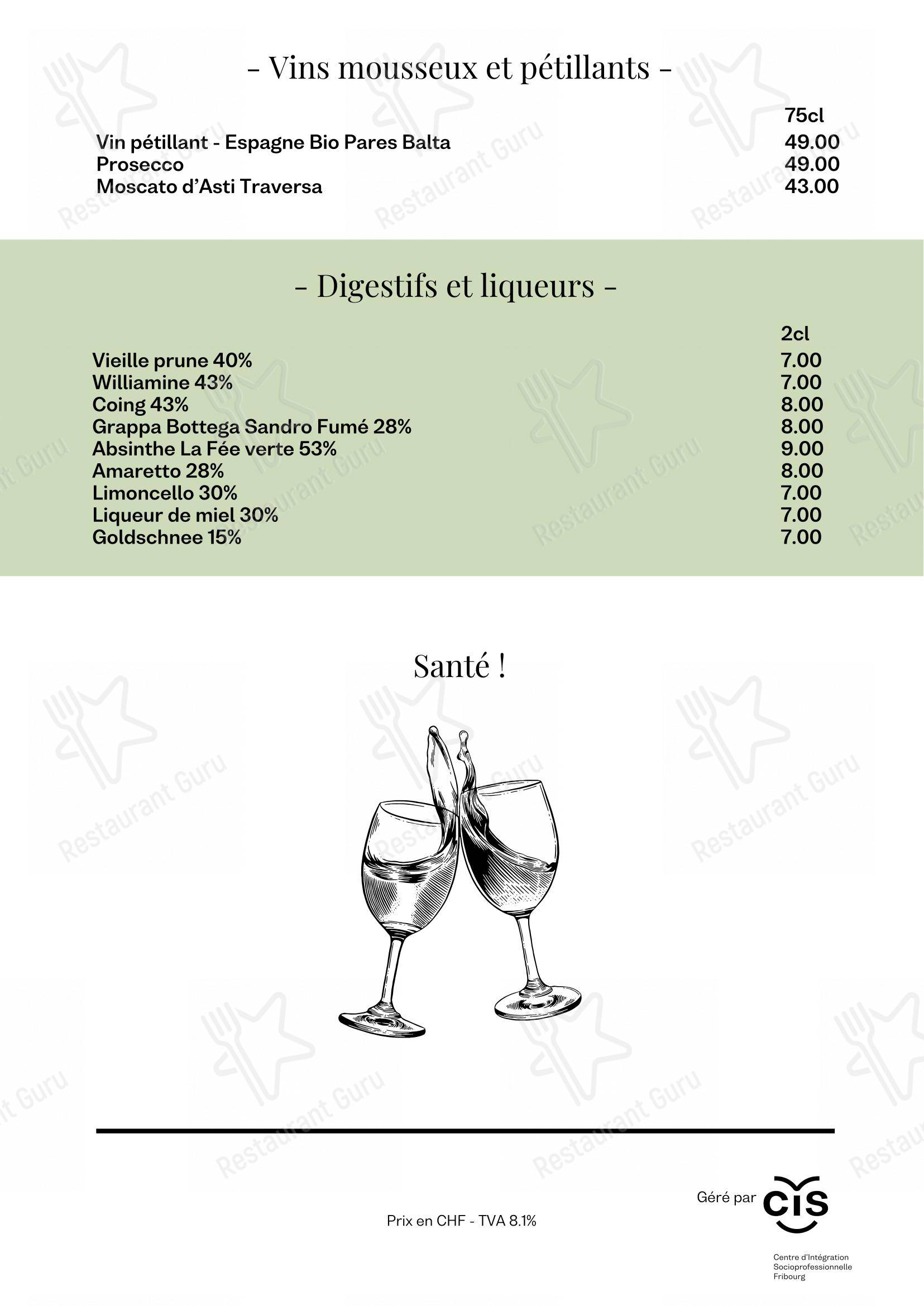 Menu di Restaurant Le Jardin - Menu bar