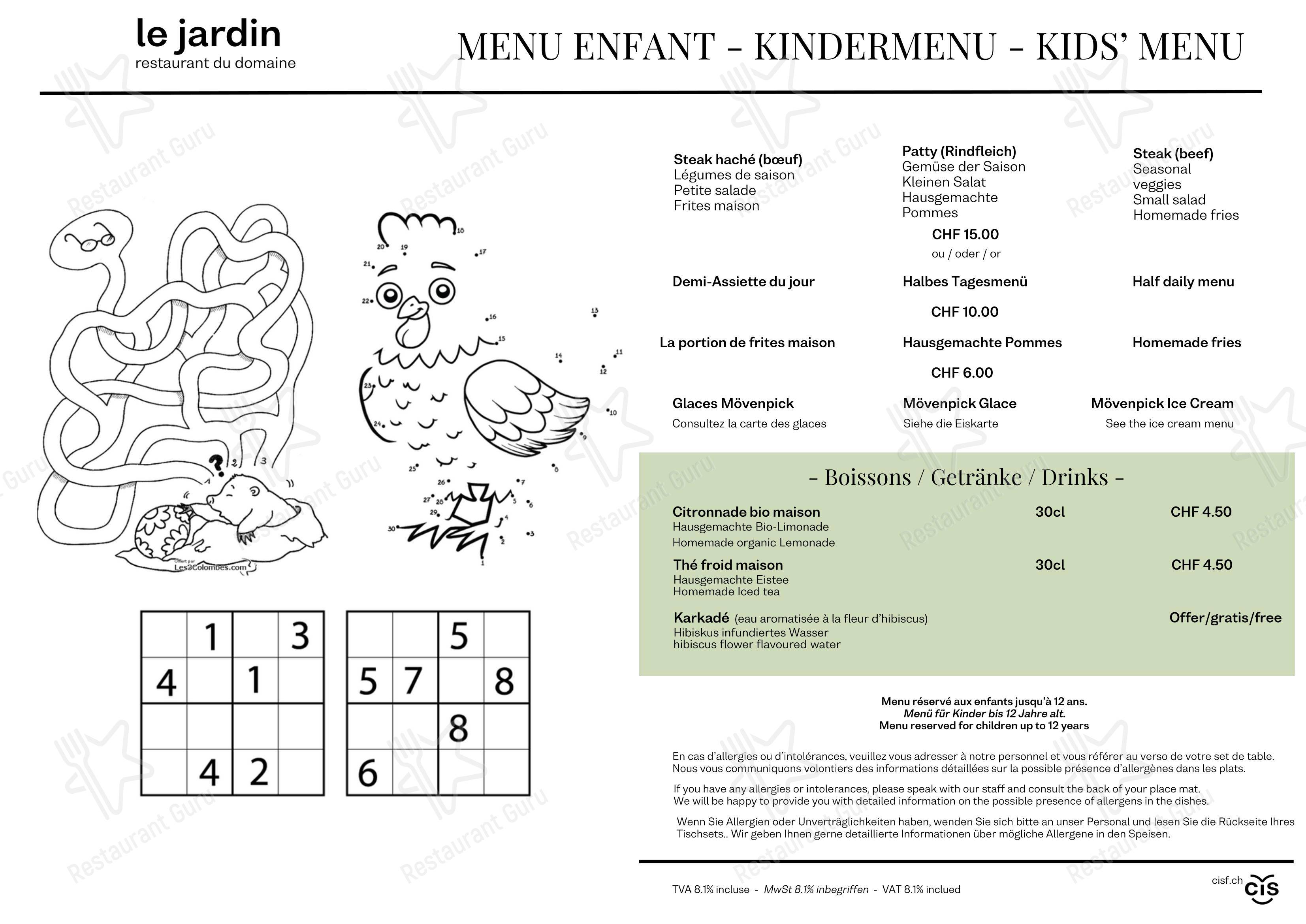 Основное меню per Restaurant Le Jardin in Villars-sur-Glâne