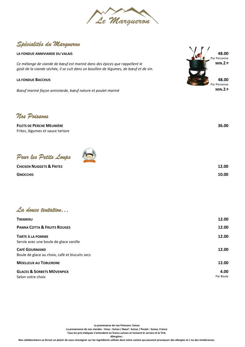 Menu di Le Margueron 