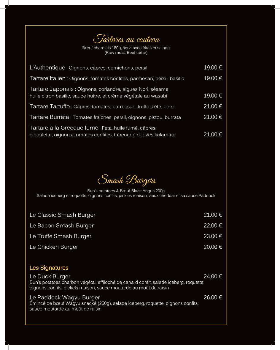 Menu de Le Paddock