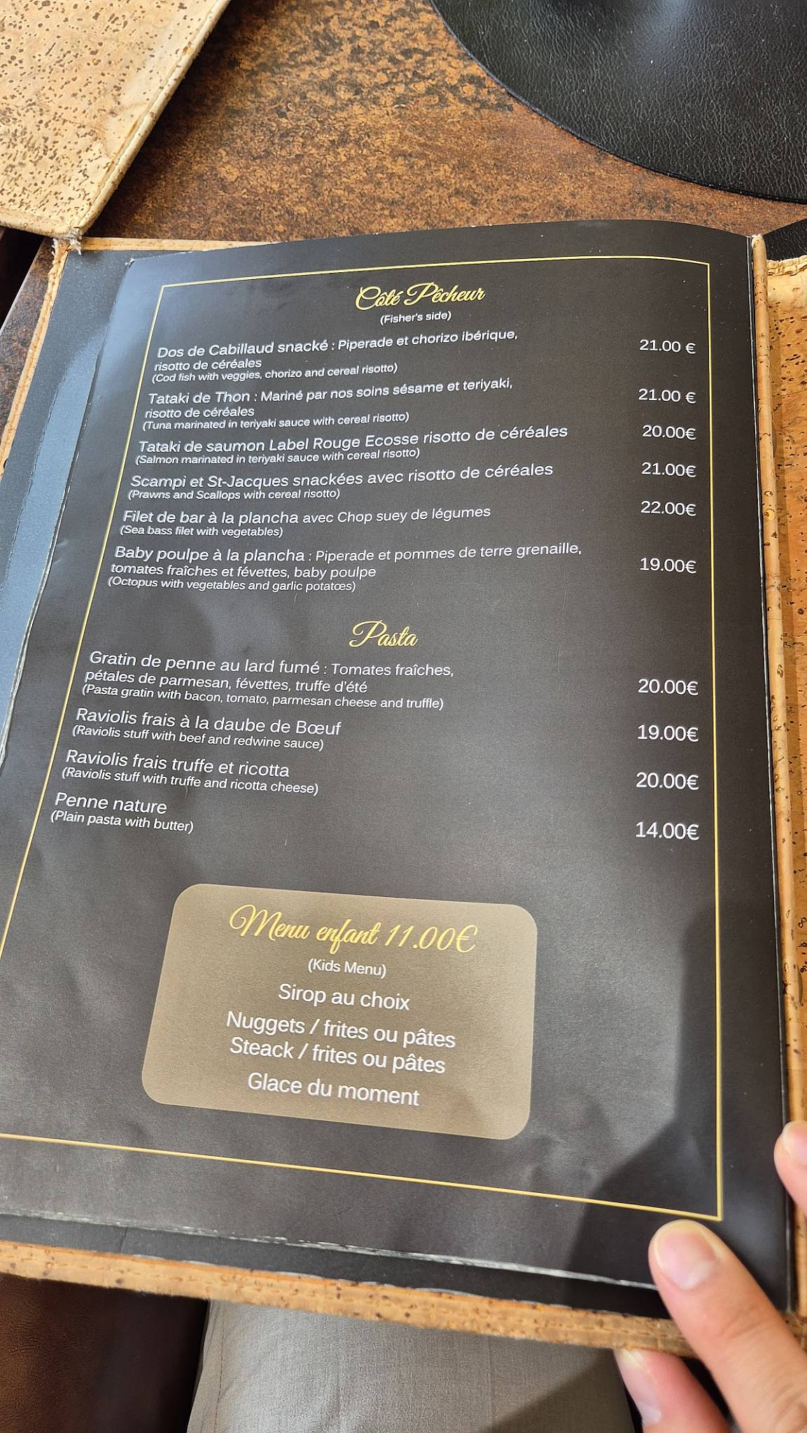 Menu de Le Paddock