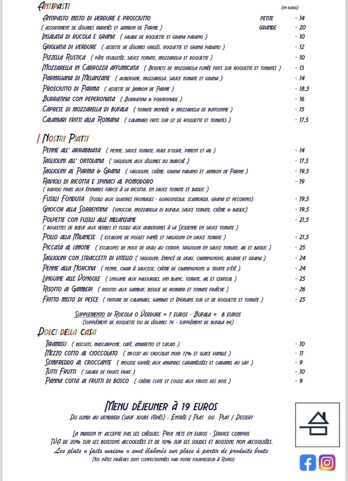 Menu de Le Rusti