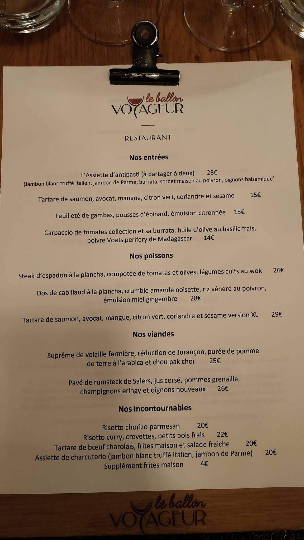 Menu de Le Ballon Voyageur